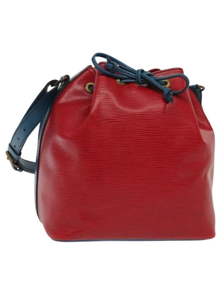 Authentic Louis Vuitton Epi Petit Noe Shoulder Bag Castilian Red Blue Lv